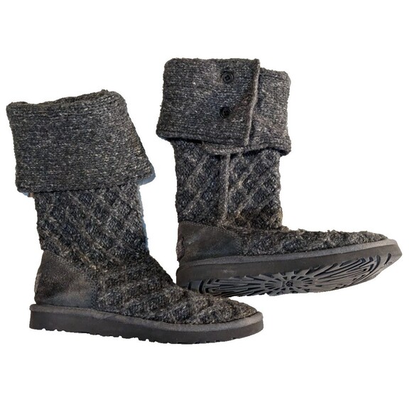 UGG Women's Cardy Boot Size 8 Lattice Knit Tall Pull On Gray Fabric Slouch Comfy - Picture 1 of 4